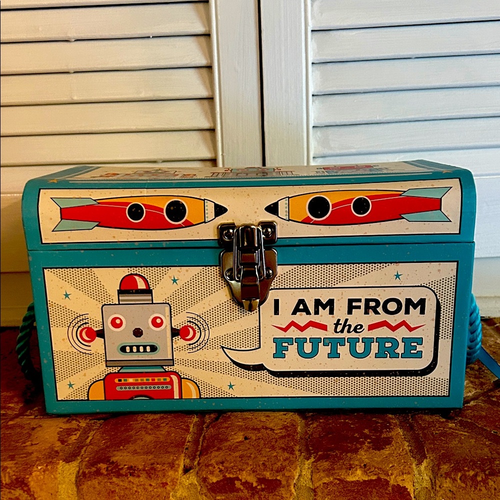 Tri-Coastal Kids Jessica Flick robot flat top dome trunk Cardboard.